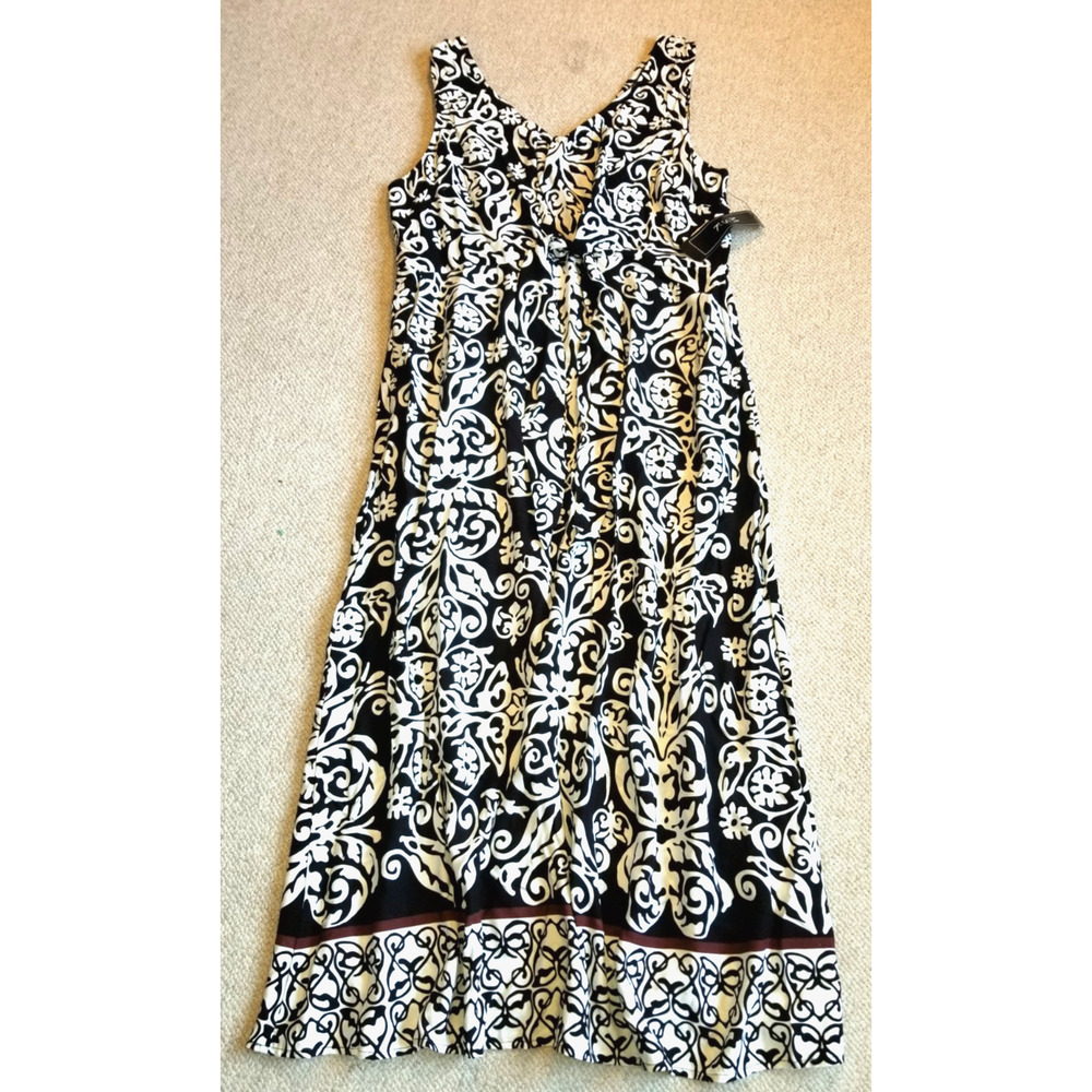 NWT Womens Dress-MSK-black/white damask 'Sleeveless Tie-Front Maxi' Resort-XL